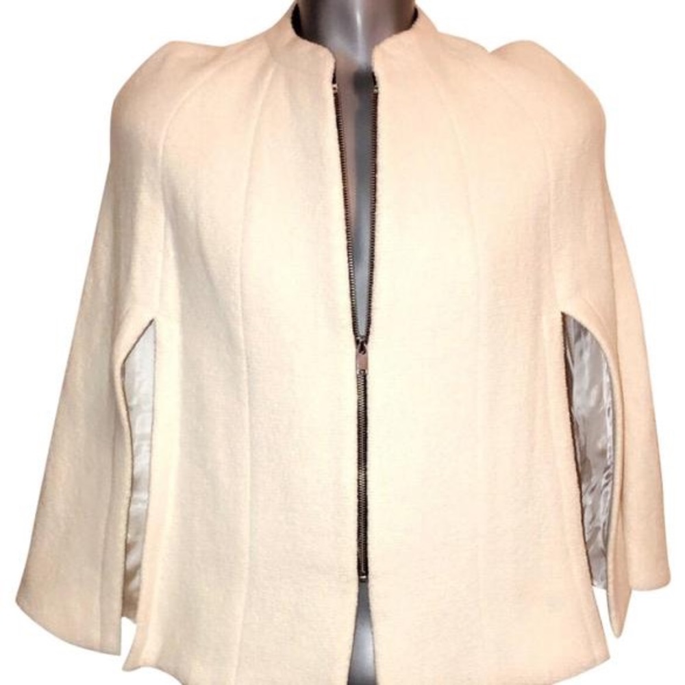 Beige Slit Poncho Jacket